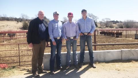 The cattle herd at the Nebraska College of Technical Agriculture is part of the teaching program for Aggie students. Three 2022 graduates were awarded a breeding heifer for their participation in the NCTA Heifer Link project. NCTA Dean Larry Gossen, far left, is with Ryan Liakos, Bayard; Braden Johnson, Gering; and Michael Comstock, Harrison. (Doug Smith / NCTA photo)