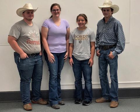 NCTA Ag Business Club officers are, from left, James Lee, Jessica Burghardt, Moriah Beel, and Tanner Ostrander. (Photo by Emily Grote / NCTA News)