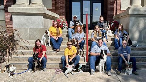 A clinic for handlers of working stock dogs will be October 29 and 30 at the Nebraska College of Technical Agriculture in Curtis. Aggie students and their dogs gathered in September at Ag Hall. (NCTA photo)