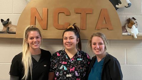 NCTA students (L-R) Katie Morton, Ashley Kowalski and Jurnny Thornbrugh are hosting a pancake breakfast Saturday to raise funds for travel to a conference and to the Student Technicians of Veterinary Medical Association. (Melody MacDonald Photo / NCTA) 