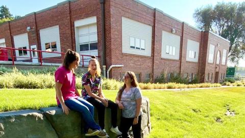 Welcome Weekend at NCTA is August 20-21 with classes beginning Monday. These three veterinary technician students gather at campus on a pleasant August morning. (Rulon Taylor / NCTA photo)