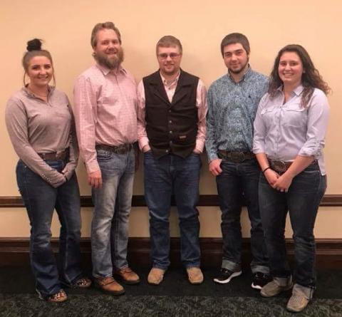 NCTA representatives attending the 2018 College Conference on Cooperatives are, from left: Taylor Hovie, Grand Island; Jeremy Sievers, NCTA agribusiness professor; Riley Abbott and Nate Letcher, both of Hay Springs, and Erica Mowery of Middleburg, Pennsylvania. (NCTA photo)