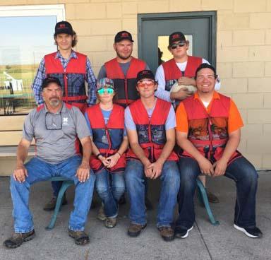 The NCTA Aggies Shotgun Sports Team recently hosted the Prairie Circuit Conference meet near North Platte. Standing, from left, are Tucker Hodsden, Lyman; David Jelkin, Hastings; Trevor Kuhn, Omaha. Seated Coach Alan Taylor, Kaylee Rasmussen, Burwell; Colby Mitchell, Burwell; and Scott Taylor, Curtis. (NCTA photo)